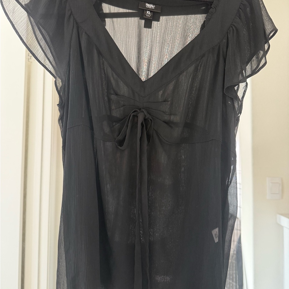 Black Sheer Blouse with Ruffle Sleeves